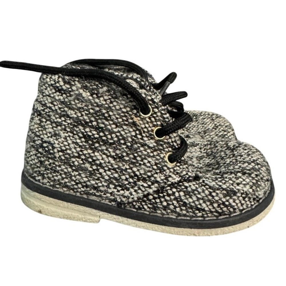 Primigi Infant Tweed Lace Up Chukka Boots Black White Silver Sparkle Size 19 EU